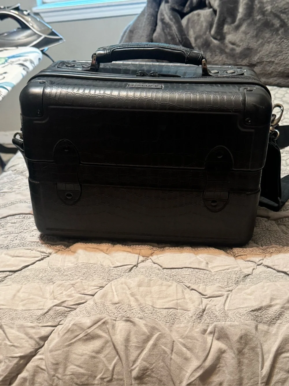 CALPAK TRNK Black Croc-Embossed Structured Vanity Case